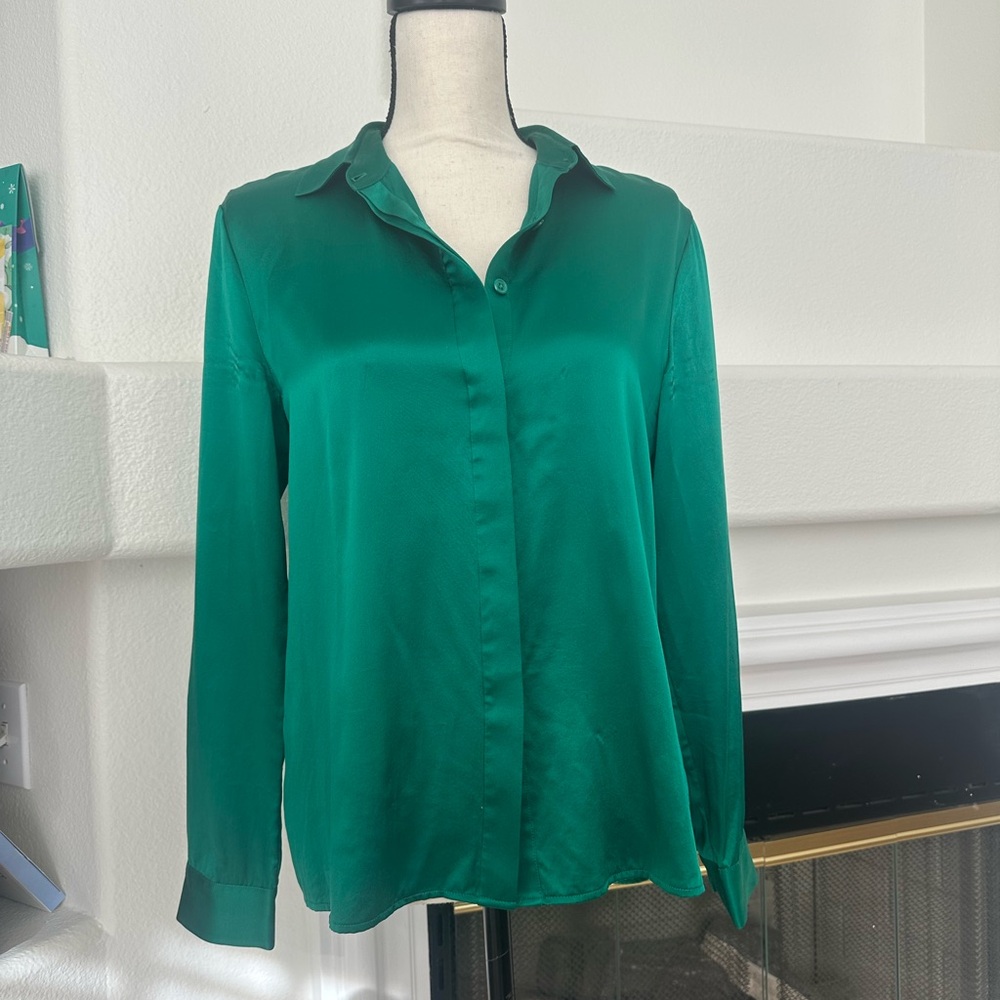 Lilysilk 100% Mulberry Silk Women's Emerald Green Button-Down Shirt Size S